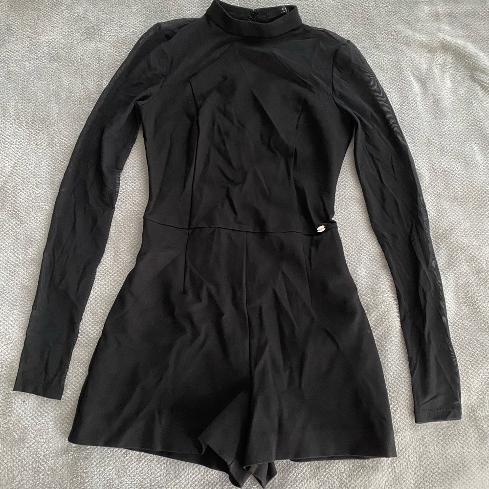 Guess Black Mesh Long Sleeve Romper